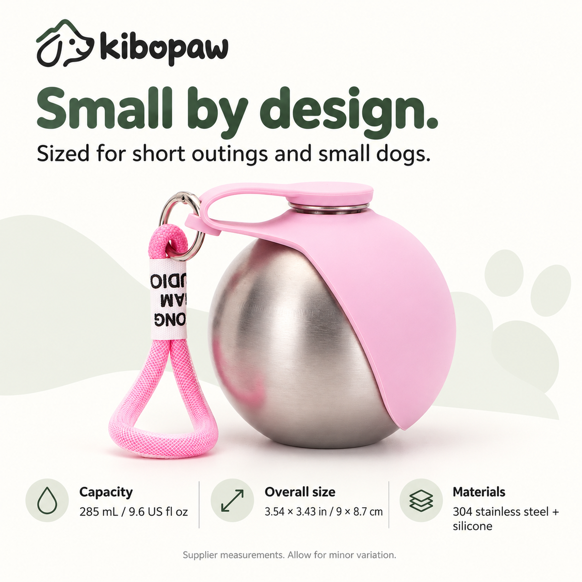 Product specs: 285 mL / 9.6 fl oz, about 3.54 x 3.43 in
