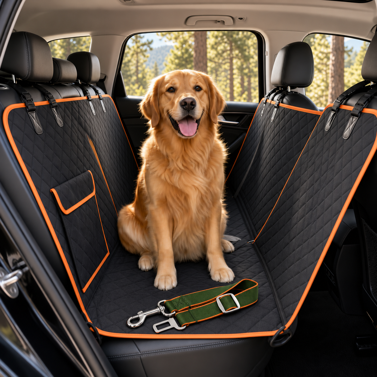 KIBOPAW hammock-style car seat cover with one matching car tether included free