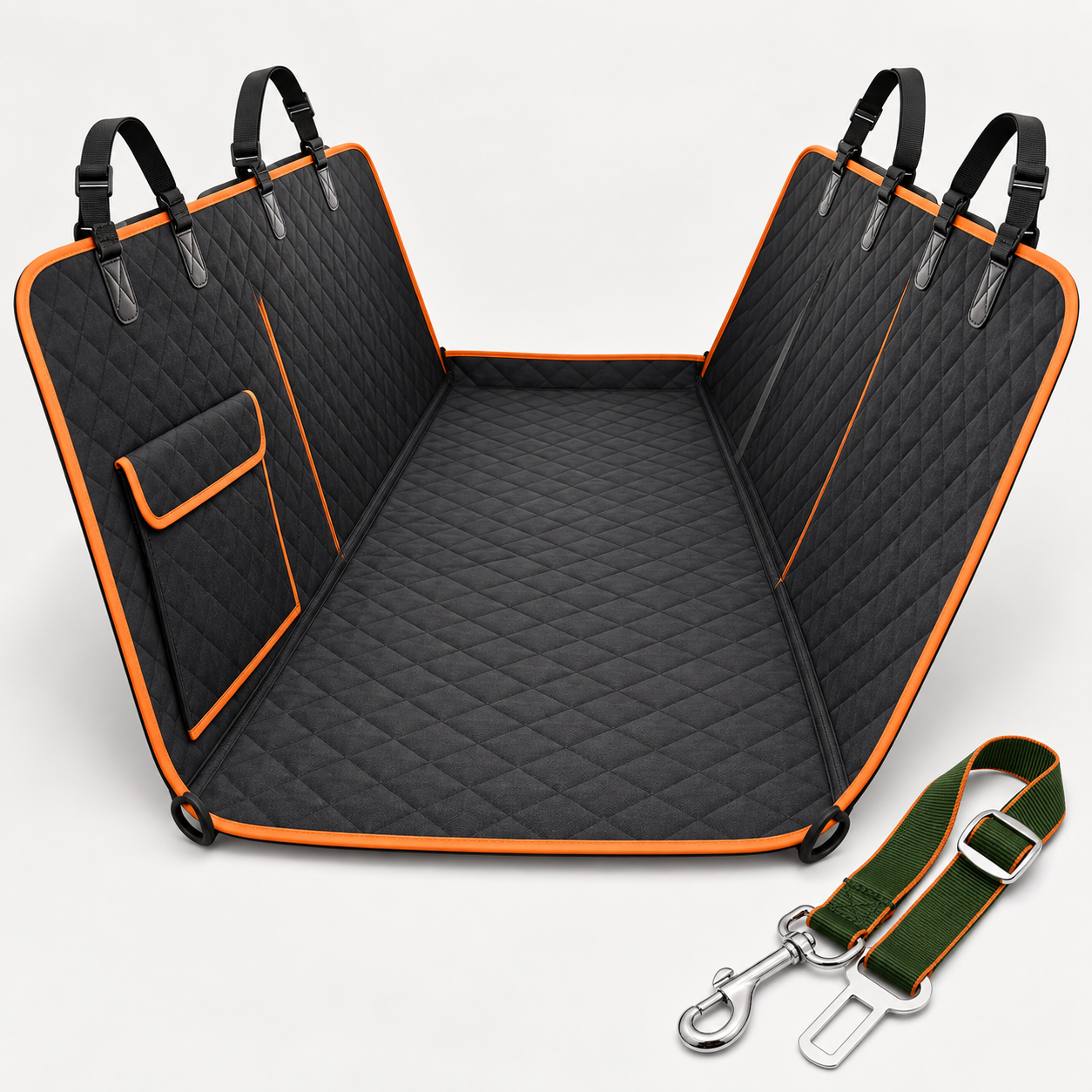 KIBOPAW hammock-style car seat cover and matching tether shown together