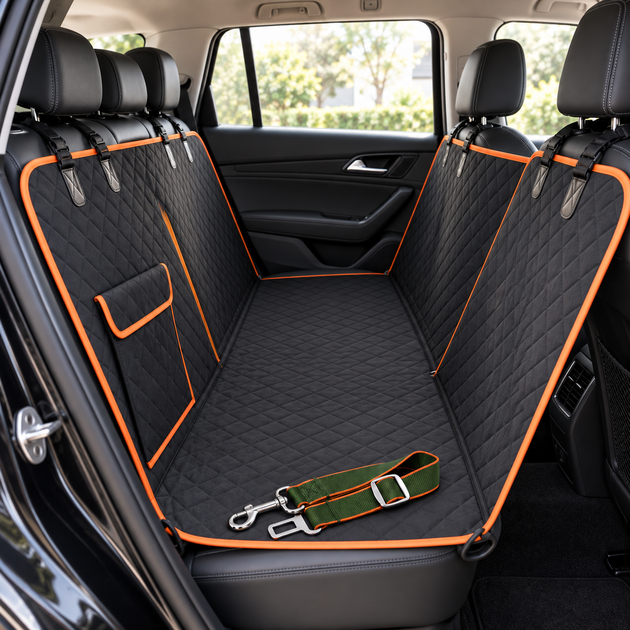KIBOPAW hammock-style car seat cover installed across an empty SUV rear seat